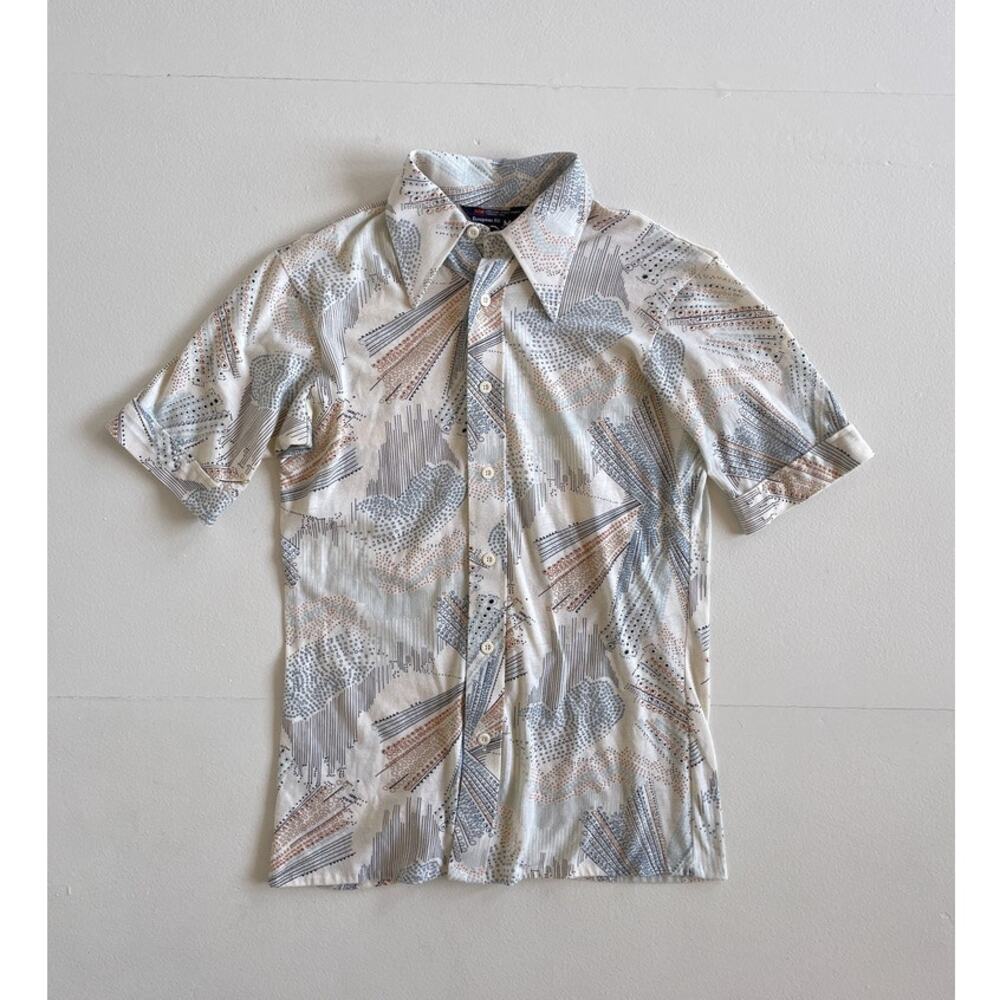 Vtg 70s JC PENNEY European Fit Psychedelic Pattered Collared Button Up Shirt / M